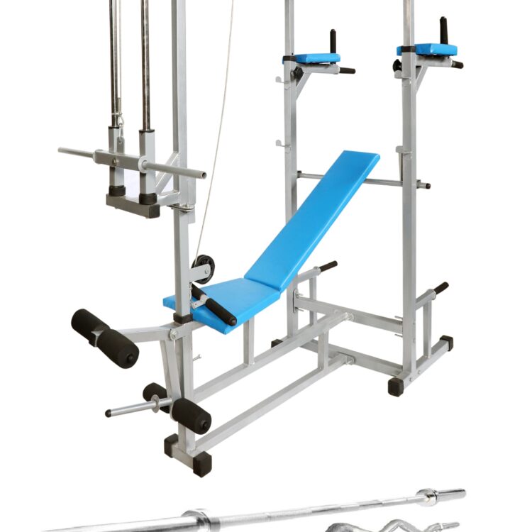 GoFiTPrO 20 in 1 ABS Tower bench silver with 20 kg imported weight & 5 Ft Plain Rod (25 mm) & 3 Ft Curl Rod (20 mm)